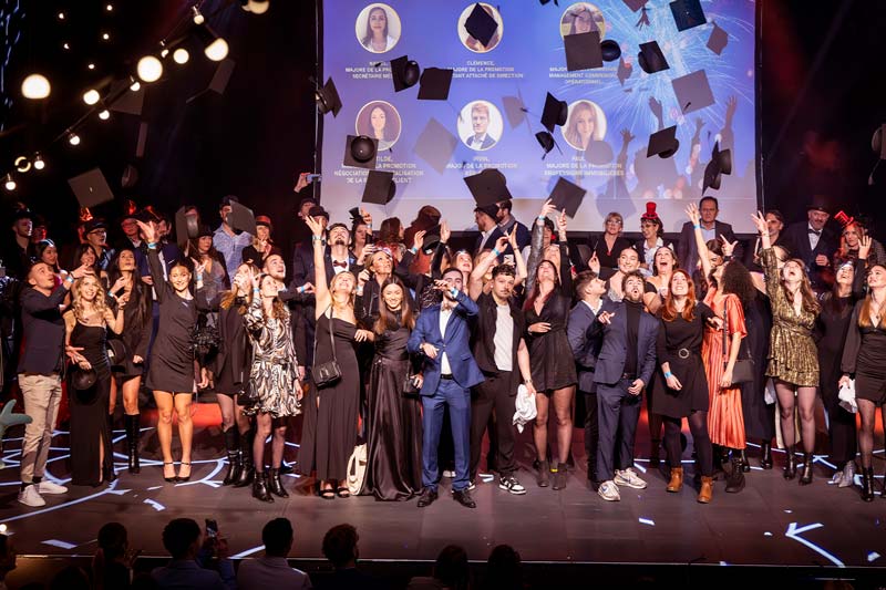 Étudiants lançant leur chapeau en l'air pour célébrer leur remise de diplômes.