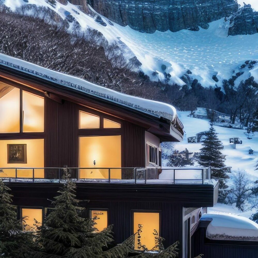 Chalet de luxe éclairé en montagne
